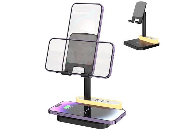 BRILLESS 4 in 1 Wireless Charging Station, 15W Fast Wireless Charger with Night Light, Phone & Tablet Holder, 1 USB + 2 Type-C Ports for Home,.