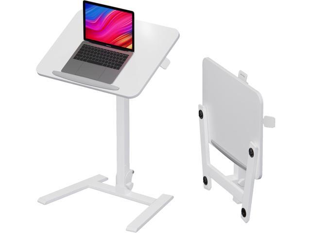 25 Inch Mobile Folding Desk - No Assembly, Pneumatic Sit-Stand, 29-42' Height Adjustable Rolling Laptop Desk with Hidden Wheels, 0-90° Tilt Top for...