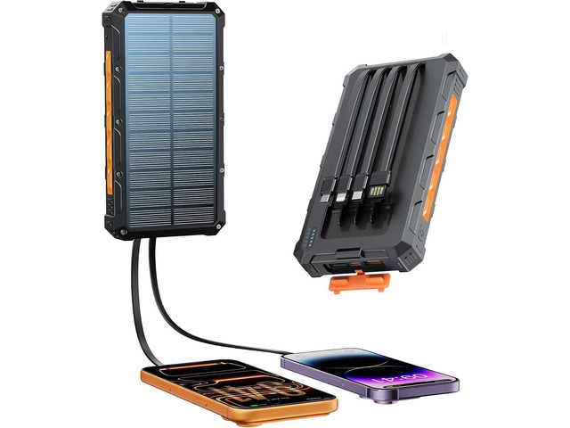 Solar-Charger-Power-Bank - 20000mah Solar Powered Battery Charger Cell Phone,20W Fast Charging Built in Cables,Camping Essentials Portable External...