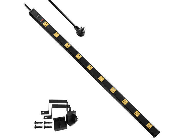 10 Outlet Long Power Strip, 1000 Joules Surge Protector 6FT Cord, Industrial Heavy Duty, Flat Plug, 15A Breaker, Wall Mountable, Work Bench,...