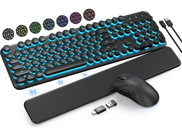 Wireless Keyboard and Mouse Backlit - Keyboard with Magnetic Wrist Rest