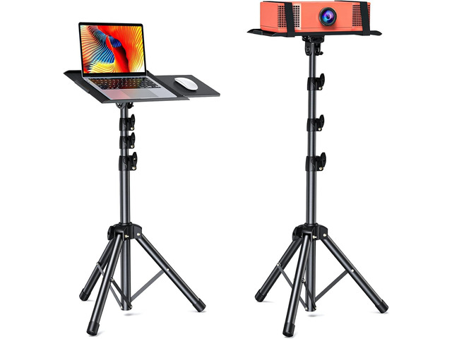 AMADA HOMEFURNISHING Foldable Projector Tripod, Multipurpose Laptop Stand with Removable Mouse Tray, Adjustable Height 25-63 Inch, Outdoor Movie...