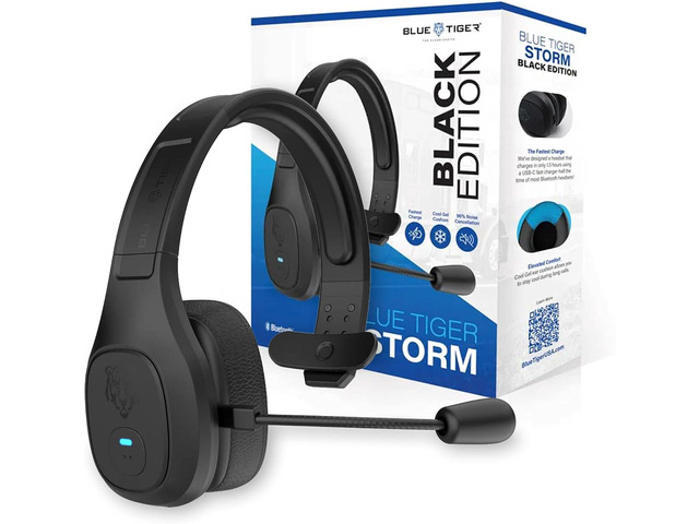 Blue Tiger Storm Black- Wireless Trucker Bluetooth Headset with Mic Mono headset with mic, wireless noise canceling, high-fidelity sound, 30-hour...