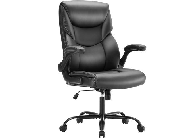 Ergonomic High Back Faux Leather Office Chair with Flip-Up Armrests, 360° Swivel Wheels, Tilt Function and Adjustable Height for Home & Office Use