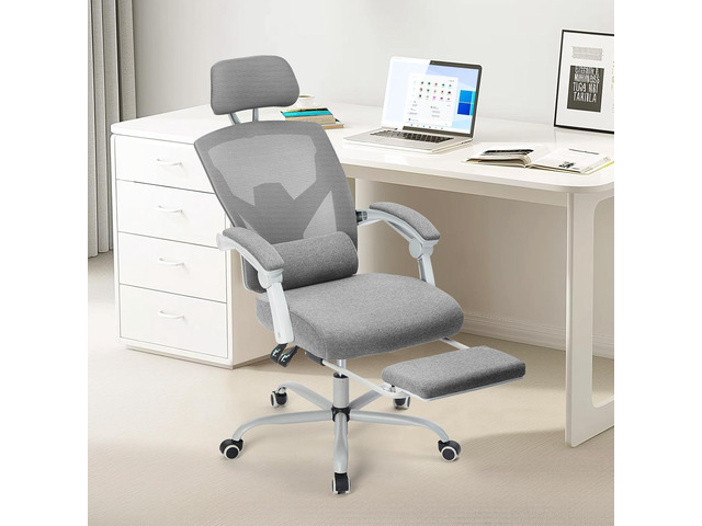 Ergonomic High Back Mesh Office Chair with Retractable Footrest, Adjustable Headrest & Lumbar Support Swivel Desk Chair