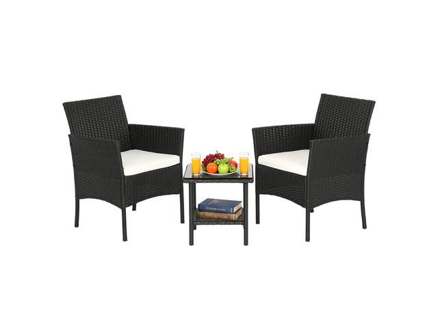 3-Piece Patio Furniture Set Black & Beige Outdoor Wicker Furniture with Coffee Table Modern Rattan Chairs Conversation Set Outdoor...