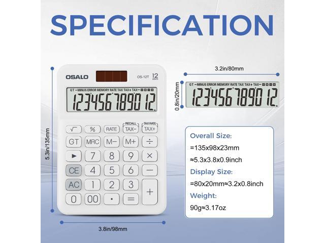SOEWIOU Pocket Small Size Desk Calculator, 12 Digit Large LCD Display, Basic Tax Function Handheld Desktop Calculator with Solar Battery Dual...