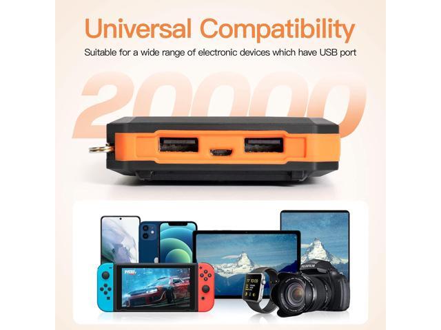 SOEWIOU Upgrade Solar Power Bank, Portable Charger, 20000mAh Solar Charger with Dual LED Flashlight 2 USB A Ports + USB C Port and...