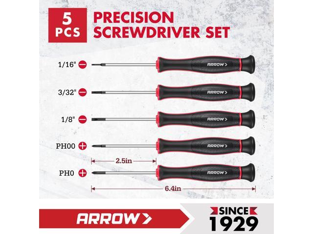 ARROW 5-Piece Precision Screwdriver Set with Pouch, Magnetic Small Screwdriver Set, Phillips, Slotted, Cr-V Steel, Mini Screw Drivers for Eyeglass,...