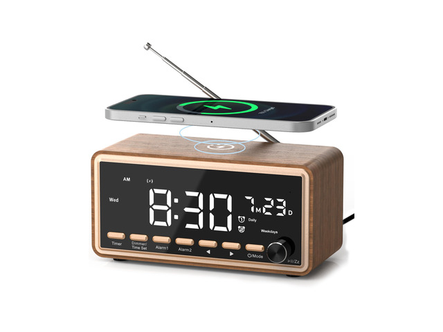 Retro Alarm Clock Radio with Wireless Charging, Bluetooth Speaker Dual Alarm for Heavy Sleepers, Sound Machine for Sleep,Bedroom FM Radio with...