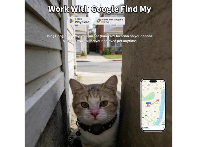 GPS Collar for CatsPet Tracker (Android Only) Smart tag,Waterproof Compatible with Google Find My,No Monthly Fee,Advanced Tracking Solution Smart...
