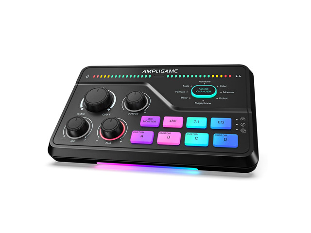 SC8 Gaming Audio Mixer for Live Streaming with 7.1ch Surround sound For PC,RGB,Headphone Preamp,Mute Button,Volume Control,Optical Input,48V...