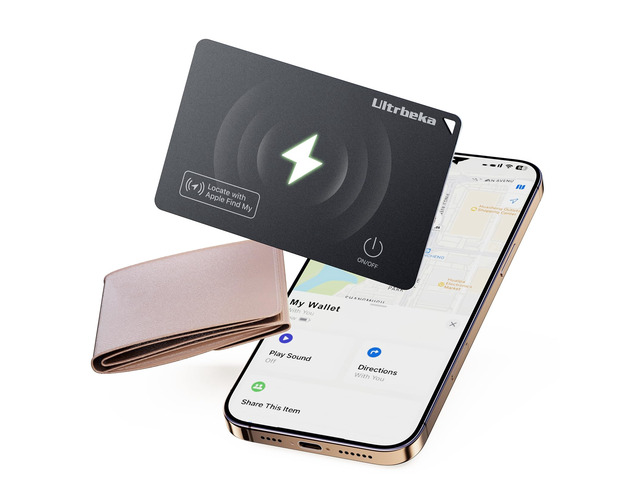 Air Tag Wallet Tracker Card 1 Pack, Rechargeable Bluetooth Tracker for Wallet, Works with Apple Find My, IP68 Waterproof Card Finder for Wallets,...