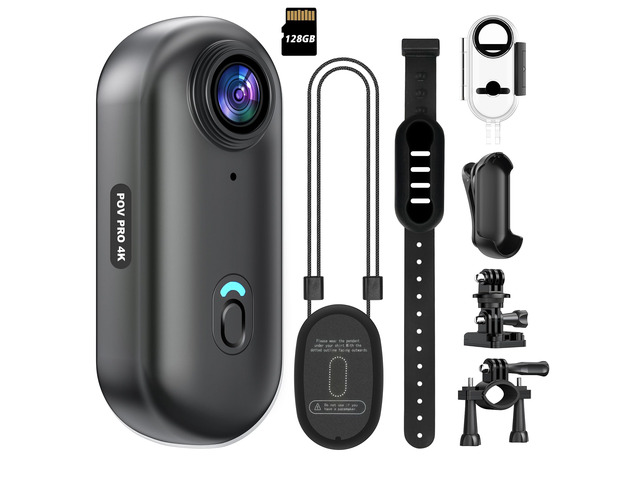 4K Mini WiFi Action Camera 128GB Thumb POV Portable Body Cam Wearable Video Recorder with IPX7 Waterproof Underwater Camcorder, Helmet Mount,...