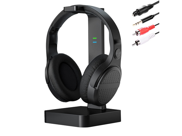 Wireless Headphones for TV Watching with Digital Optical RCA 2.4 GHz RF Transmitter Charging Dock, Over Ear Headset with 3 Audio Modes, 197 FT...
