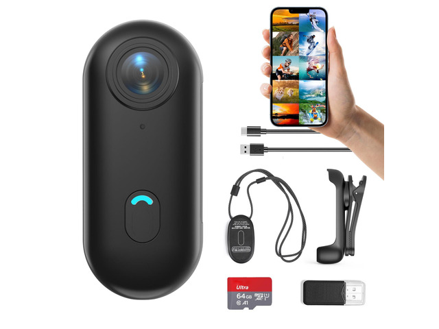 H7 64GB 1080P Thumb Action Camera, Mini Body Cameras with Magnetic Lanyard Wearable Pocket Vlogging Camera, Small Portable Body Cam Helmet Cam...