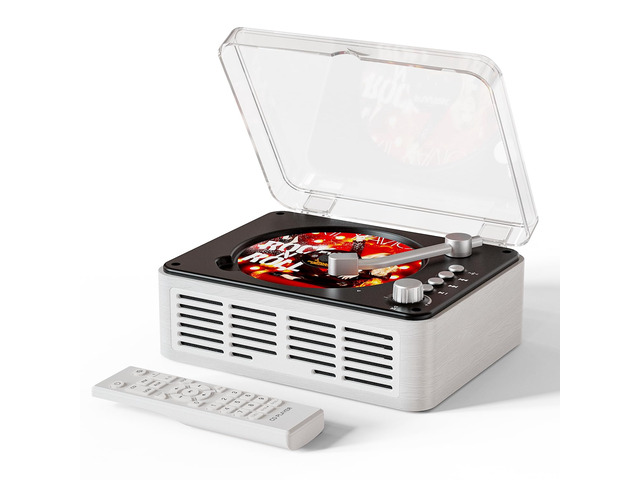 CD Player with Bluetooth Transmitter,Nostalgic Retro Music Player Built-in Speakers-Bass Boost, FM Radio for Home/Wood Wired & Remote Control-White