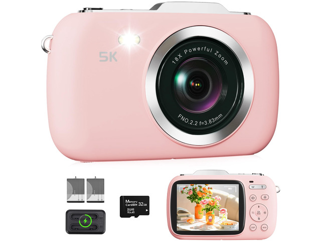 Digital Camera 5K 80MP 18X Zoom UHD Autofocus Video Camara 2.8' LCD Vlogging Camera for Kids, Compact with Flash, 32GB Card & 2 Batteries,...