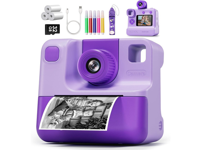 Kids Camera Instant Print, Christmas Birthday Gifts for Girl Boys Kids 3-12 FHD Selfie Digital Video Cameras Toddler 3 Rolls Print Paper & 32G Card...