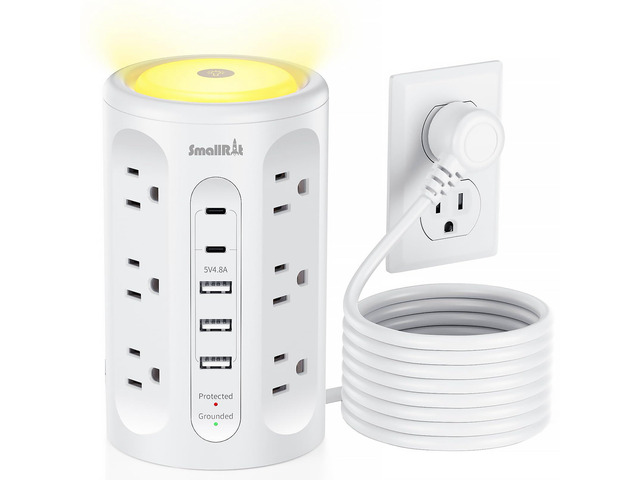 Power Strip with Night Light, Extension Cord with Multiple Outlets (12AC+3A+2C), 10 FT Desk Power Strip Tower Charging Station for Home, Office,...