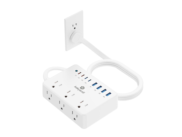 100W Charging Station, Power Strip with 6 AC Outlets 8 USB Ports Surge Protector, 5ft Flat Plug Extension Cord, Compact for Desk Home Office Dorm,...