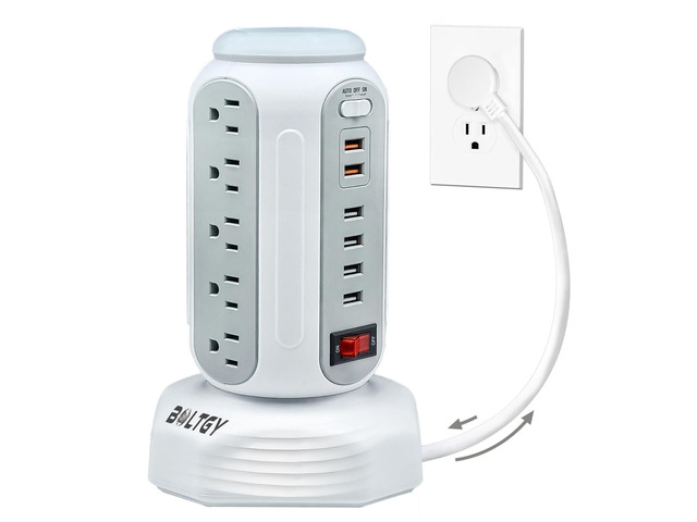 Power Strip Tower with Colorful Night Light,15 Outlets 6 USB Ports, Surge Protector with USB Fast Charger & 6.5ft Extension Cord, Outlet Overload...