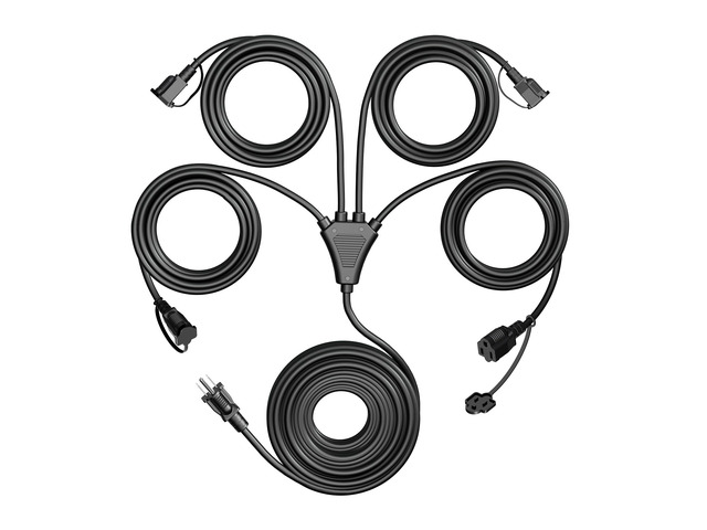 Black 1 to 4 Splitter Outdoor Extension Cord 28 FT 4 Outlets Combined 46 FT, End to End 28 FT, 4 Extended Outlets, Weatherproof Covers, Indoor...