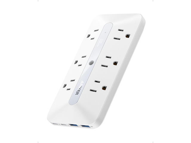 Outlet Extender, 10-in-1 Power Strip with 300J Surge Protector, 6 AC 2 USB A, 2 USB C Ports, Wide-Spaces Outlets and 20W Fast Charging, Dorm Room...