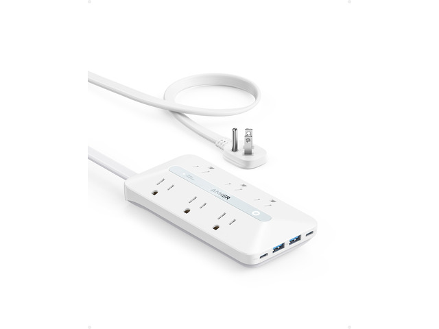 Power Strip with 300J Surge Protector, 5ft Outlet Extender, 20W, 6AC Flat Plug Extension Cord with Multiple Outlets, 2 USB C, 2 USB A, Dorm Room...