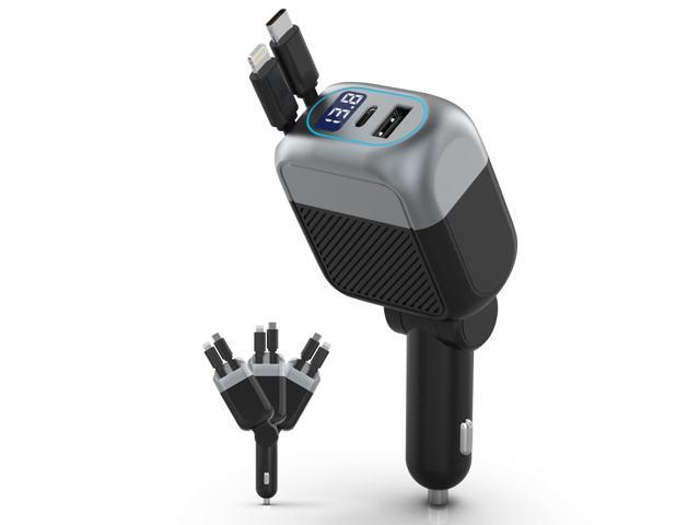 87W Retractable Car Charger, 4-in-1 Fast USB C Charging Car Adapter with 45W Type C Cable for iPhone 17/16 Pro Max & Samsung, 12W Lightning Cable...