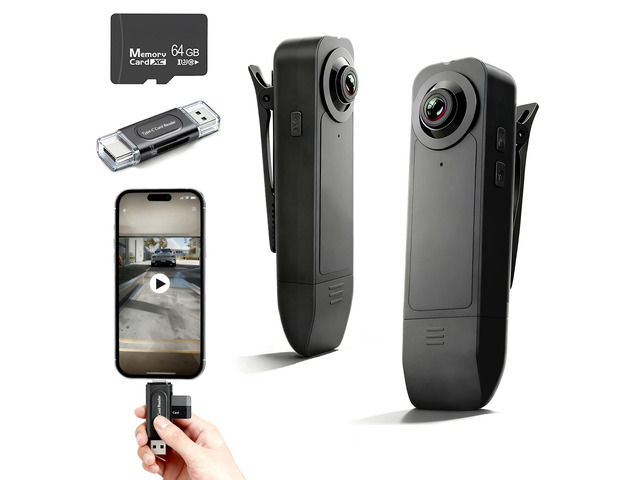 Wearable Mini Body Camera with 64GB Micro SD Card, Night Vision Audio and Video Recording, 1080P Body Worn Cam for Sport Security, Motion...