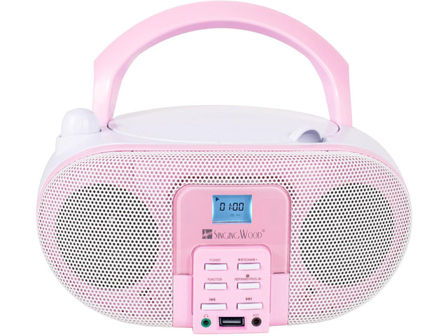 SingingWood Portable CD Player Boombox (Rose) - Macarons Series Bluetooth Speaker with FM Radio, USB, Aux-in & Headphone Jack Compact Kids Stereo...