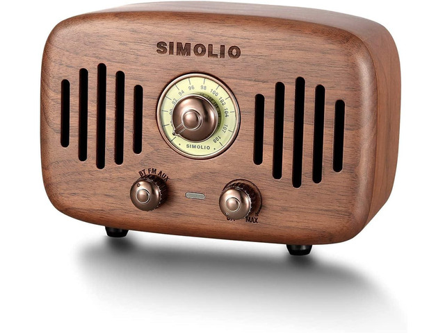 SIMOLIO Vintage Radio Retro Bluetooth Speakers, Loud and Powerful 2x8W Ultimate Stereo Sound, Nature Black Walnut Wooden Speaker with FM Radio &...