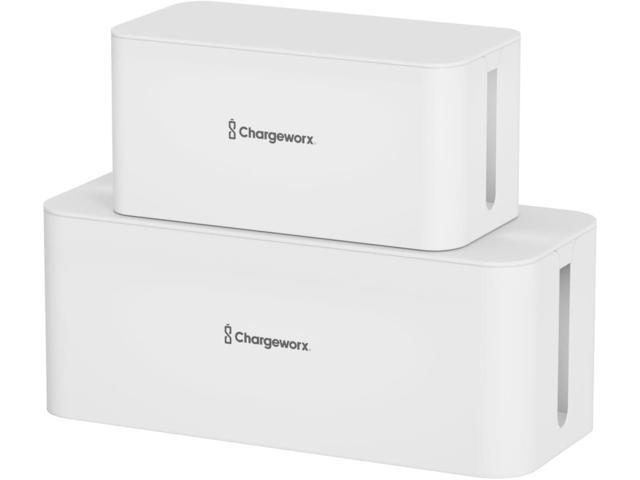 ChargeWorx Cable-Management Box Set, 2 Pack Cord Organizer to Hide Power Strips and Surge Protectors, Desk and Floor Wire Concealer for Home...