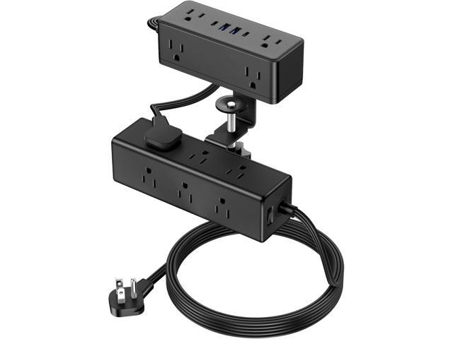 Dual Layer Desk Clamp Power Strip, Desktop Edge Mount Surge Protector with 15 AC Outlets & 4 USB Ports(2 USB-C), Ultra Thin Flat Plug & 5FT Power...