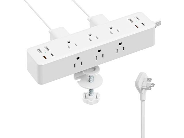 Flat Plug Desk Clamp Power Strip 10FT, 24W Total Charging Station, Desk Edge Mount Power Strip 9 AC Outlets 8 USB Ports Surge Protector, Fit 1.7'...