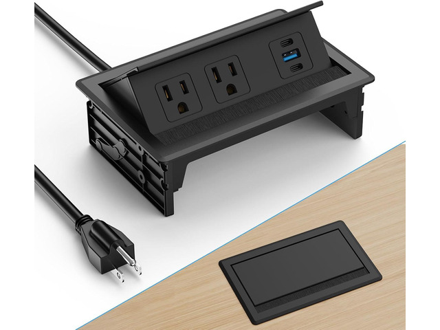 Recessed Conference Table Power Hub Outlet with Two PD 20W USB-C Ports Fast Charging,Table Connectivity Box with Flush Mounted Power Strip with 18W...