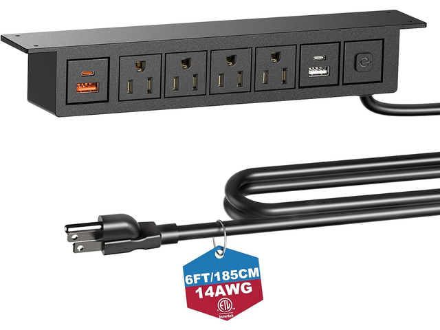 Under Desk Power Strip with Switch, 8 in 1 Mountable Power Strips with 4 USB Ports Fast Charging, Under Desktop Outlet 4 AC Outlets, 6FT Cord for...
