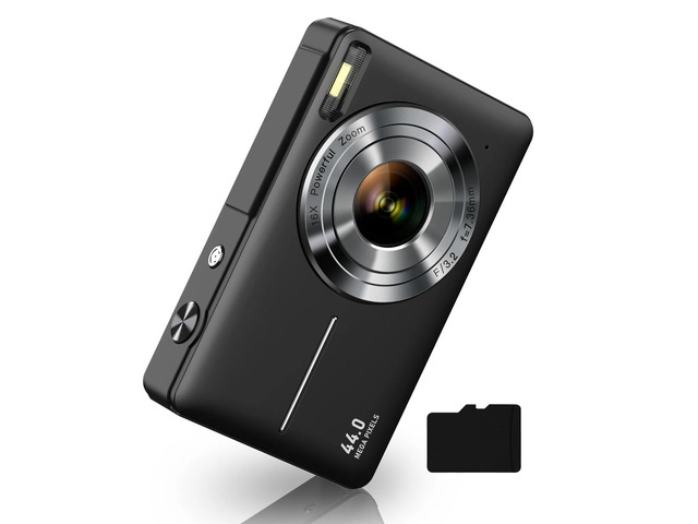 Digital Camera 1080P with 32G Card 16X Zoom Flash Portable for Kid, Black Compact camera with anti-shake, Includes 2 batteries & charger. Perfect...