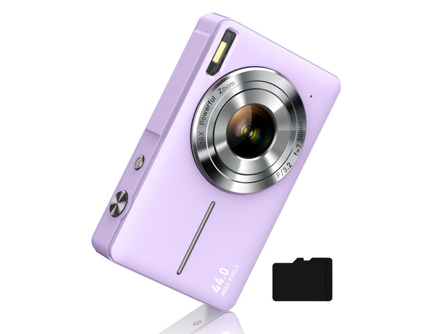 Digital Camera 1080P with 32G Card 16X Zoom 3' Screen Easy for Kid, Purple Compact camera with anti-shake, Includes 2 batteries & charger. Perfect...
