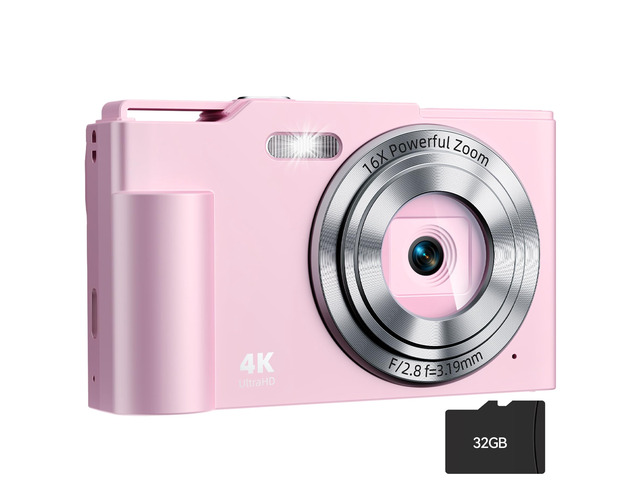 Digital Camera, FHD 4K Digital Point and Shoot Camera with 16X Zoom Anti Shake, 48MP Compact Small Camera with 32GB Card for Boys Girls Kids