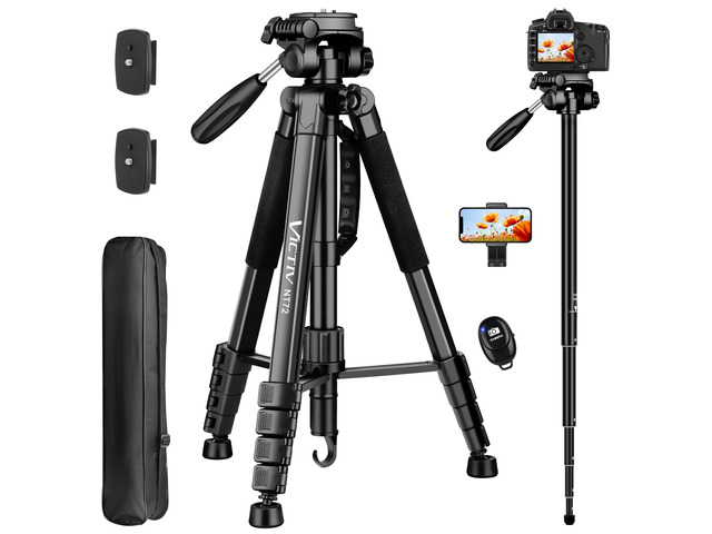 Tripod for Camera and Phone, 72' Tall Camera Tripod Monopod with Remote Professional Heavy Duty Compact Camera Stand for iPhone, DSLR, Spotting...
