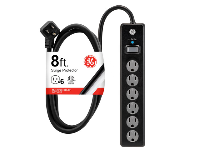 6-Outlet Sur Protector, 8 Ft Extension Cord, Power Strip, 1300 Joules, Flat Plug, Twist-to-Close Safety Covers, Protected Indicator Light, ETL...