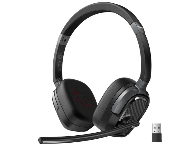 Wireless Headset with Mic for Work, V6.0 Bluetooth Headset with AI Noise-Cancelling Microphone & USB-A Dongle, 50H Playtime & Mute, On-Ear...