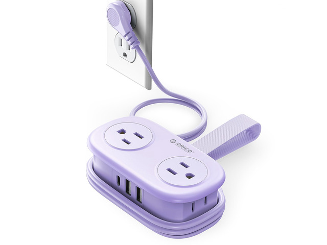 Purple Cruise Approved Travel Power Strip with 4FT Extension Cord 4 AC Outlets, 2 USB-A Ports, and 1 USB-C Port, with Non Surge Protector for...
