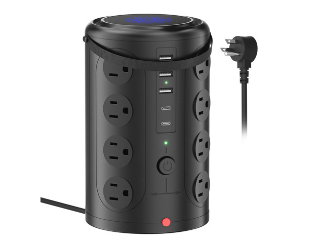 5FT Power Strip Tower Surge Protector,16 WideSpaced Outlets & 5 USB Ports 45°Flat Plug, Extension Cord with Multiple Outlets, Desk Charging Station...