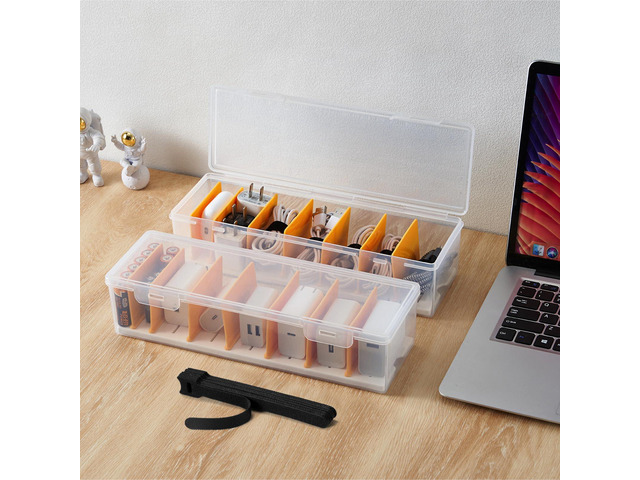 2 Pack Cable Organizer Storage Box with 16 Cable Ties, Clear Phone Charger Organizer Case Wire Organizers for Cords Electronic Storage Box for...
