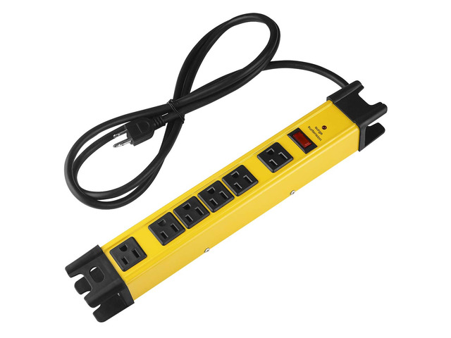 Heavy Duty Surge Protector Power Strip. Yellow, 6ft, 1. Extension Cord with Multiple Outlets, Metal Plug Extender, Grounding, Wide Spaced, 6 AC,...
