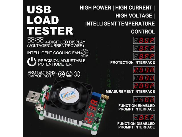 DROK USB Load Tester, Electronic Load Test Resistor Module 25W LD25 USB and Type C Interface Discharge Adjustable Constant Current 0.25A-4A...