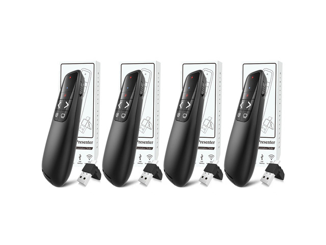 (4 Units) Wireless Presentation Clicker Remote for PowerPoint, Presenter Ergonomic 2in1 USB/Type C Receiver PowerPoint Remote with Red Laser...